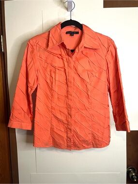 Lafayette 148 New York Women’s Size 6 Orange Textured Button-Down Shirt